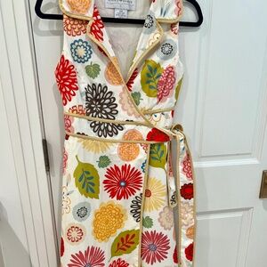 Lesley Evers Colorful Cotton Wrap Dress, Sz S
